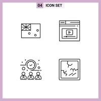 Pack of 4 Modern Filledline Flat Colors Signs and Symbols for Web Print Media such as aussie meeting flag web time Editable Vector Design Elements