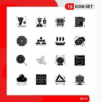 Set of 16 Vector Solid Glyphs on Grid for pizza policy professional paper public transport Editable Vector Design Elements