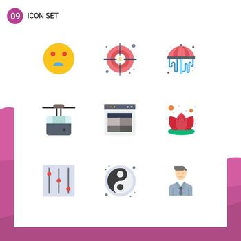 Editable Vector Line Pack of 9 Simple Flat Colors of website layout garden interface transport Editable Vector Design Elements