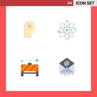 Group of 4 Flat Icons Signs and Symbols for brain board setting molecule stop Editable Vector Design Elements