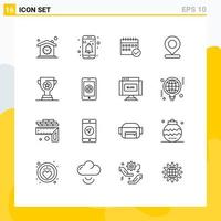 Pictogram Set of 16 Simple Outlines of map planning user plan calendar Editable Vector Design Elements