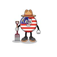Cartoon mascot of malaysia flag farmer vector