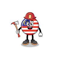 Cartoon mascot of malaysia flag firefighter vector