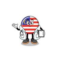mascota de dibujos animados del médico de la bandera de malasia vector