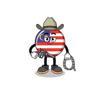 Character mascot of malaysia flag as a cowboy vector