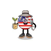 Illustration of malaysia flag cartoon holding a plant seed vector