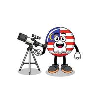 Illustration of malaysia flag mascot as an astronomer vector