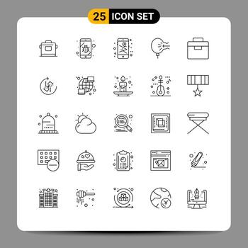 25 User Interface Line Pack of modern Signs and Symbols of box relief map blow air Editable Vector Design Elements