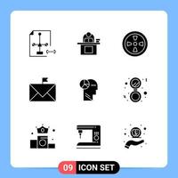 9 Solid Black Icon Pack Glyph Symbols for Mobile Apps isolated on white background 9 Icons Set Creative Black Icon vector background