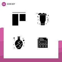 Modern Set of 4 Solid Glyphs Pictograph of align living celebration wine report Editable Vector Design Elements