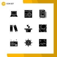 User Interface Pack of 9 Basic Solid Glyphs of light halogen development system design Editable Vector Design Elements