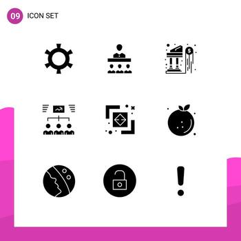 conjunto de 9 paquetes comerciales de glifos sólidos para elementos de diseño vectorial editables del grupo de tareas en dólares de asignación dividida vector