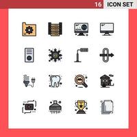 16 concepto de línea llena de color plano para sitios web móviles y aplicaciones servidores de dispositivos de pc monitor elementos de diseño de vectores creativos editables en pantalla