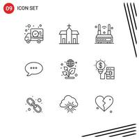 Editable Vector Line Pack of 9 Simple Outlines of earth chat monastery bubble wifi Editable Vector Design Elements