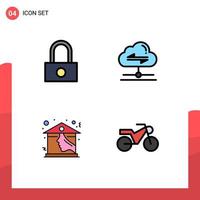 Stock Vector Icon Pack of 4 Line Signs and Symbols for lock real estate share data motorbike Editable Vector Design Elements