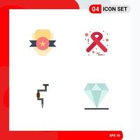 Modern Set of 4 Flat Icons Pictograph of badge drill shield hospital tool Editable Vector Design Elements