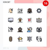 Group of 16 Modern Flat Color Filled Lines Set for device computer cake gear cog Editable Creative Vector Design Elements