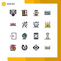 Modern Set of 16 Flat Color Filled Lines and symbols such as dragonfly room notification key browser Editable Creative Vector Design Elements