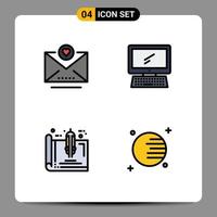 Modern Set of 4 Filledline Flat Colors and symbols such as email blueprint computer imac home Editable Vector Design Elements