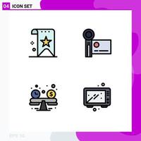 User Interface Pack of 4 Basic Filledline Flat Colors of bookmark video camera rank digital camera budget planning Editable Vector Design Elements