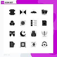 Set of 16 Modern UI Icons Symbols Signs for rgb network landscape folder encryption Editable Vector Design Elements