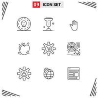 9 User Interface Outline Pack of modern Signs and Symbols of e cart body language education apple Editable Vector Design Elements