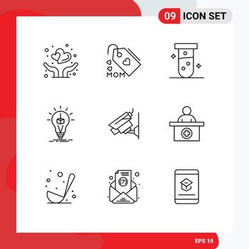 User Interface Pack of 9 Basic Outlines of camera printing tube cube idea Editable Vector Design Elements