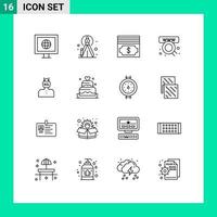 Pictogram Set of 16 Simple Outlines of weight problem money life web Editable Vector Design Elements