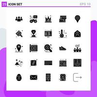 Group of 25 Solid Glyphs Signs and Symbols for location debit best credit direct payment Editable Vector Design Elements