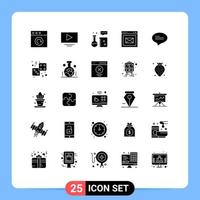 Set of 25 Vector Solid Glyphs on Grid for messages chat chemistry laboratory website message Editable Vector Design Elements