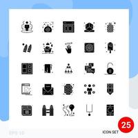 Set of 25 Vector Solid Glyphs on Grid for food printing present cube web Editable Vector Design Elements