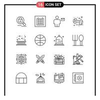 Pictogram Set of 16 Simple Outlines of border gym body fitness diet Editable Vector Design Elements
