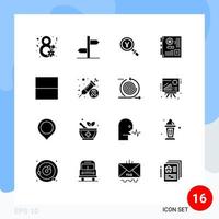 Group of 16 Modern Solid Glyphs Set for motherboard mainboard yen main find Editable Vector Design Elements