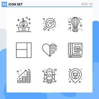 iconos de estilo moderno de 9 líneas delinean símbolos para uso general signo de icono de línea creativa aislado en fondo blanco paquete de 9 iconos fondo de vector de icono negro creativo