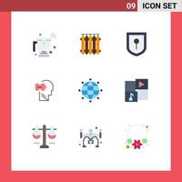 Universal Icon Symbols Group of 9 Modern Flat Colors of globe solving warm problem logic Editable Vector Design Elements