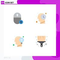 Group of 4 Flat Icons Signs and Symbols for computers head hardware mind idea Editable Vector Design Elements