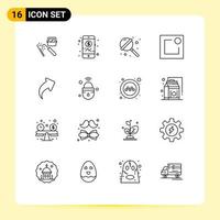 Mobile Interface Outline Set of 16 Pictograms of right arrow candy notification activity Editable Vector Design Elements