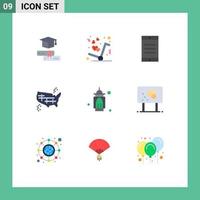 Mobile Interface Flat Color Set of 9 Pictograms of masjid america mobile states map Editable Vector Design Elements