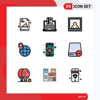 Modern Set of 9 Filledline Flat Colors and symbols such as devices security photo privacy world Editable Vector Design Elements