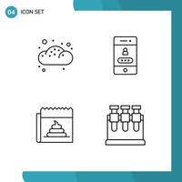 Mobile Interface Line Set of 4 Pictograms of bakery fake pastry password journalism Editable Vector Design Elements