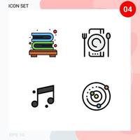 Modern Set of 4 Filledline Flat Colors and symbols such as bookcase sound cafe restaurant planetary system Editable Vector Design Elements