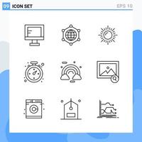 Modern 9 Line style icons Outline Symbols for general use Creative Line Icon Sign Isolated on White Background 9 Icons Pack Creative Black Icon vector background