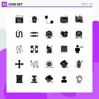 Universal Icon Symbols Group of 25 Modern Solid Glyphs of computer time computer trash clock hardware Editable Vector Design Elements