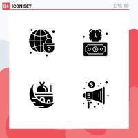 Pictogram Set of 4 Simple Solid Glyphs of global security islam globe fast mosque Editable Vector Design Elements