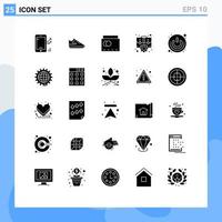 Universal Icon Symbols Group of 25 Modern Solid Glyphs of on off setting beach office case Editable Vector Design Elements