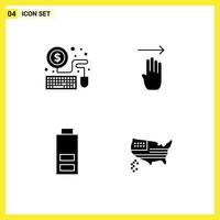 Mobile Interface Solid Glyph Set of 4 Pictograms of mouse multimedia finger right map Editable Vector Design Elements