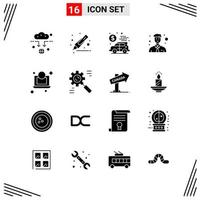 16 iconos de estilo sólido basados en cuadrícula símbolos de glifos creativos para el diseño de sitios web signos de iconos sólidos simples aislados en fondo blanco conjunto de 16 iconos vector