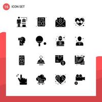 16 User Interface Solid Glyph Pack of modern Signs and Symbols of dialog science event heart pulse Editable Vector Design Elements