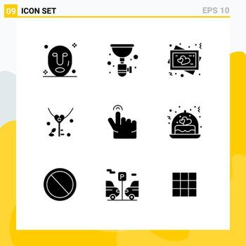 Set of 9 Modern UI Icons Symbols Signs for gesture wedding frame heart key Editable Vector Design Elements