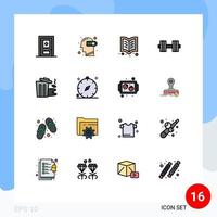 Mobile Interface Flat Color Filled Line Set of 16 Pictograms of environment gym mind dumbbells reading Editable Creative Vector Design Elements